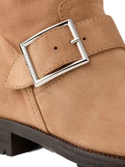 Jimmy Choo Biker Buckled Suede Ankle Boots In Neutral