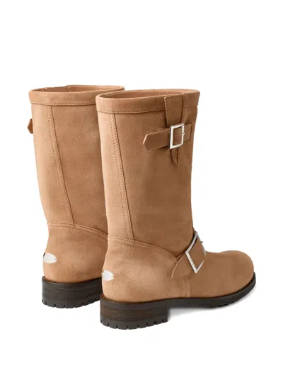 Jimmy Choo Biker Buckled Suede Ankle Boots In Neutral