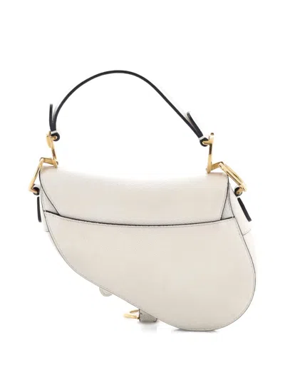 Pre-owned Dior Saddle Handbag Leather Mini Shoulder Bag In Neutral