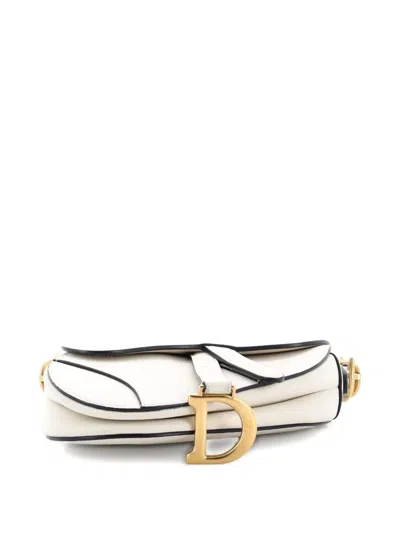 Pre-owned Dior Saddle Handbag Leather Mini Shoulder Bag In Neutral