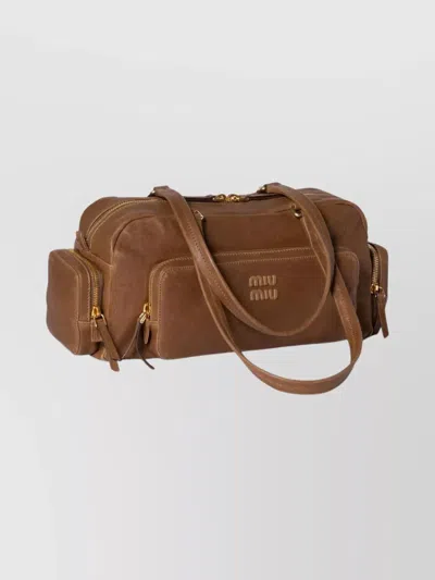Miu Miu Dual Handle Shoulder Bag Pockets In Brown
