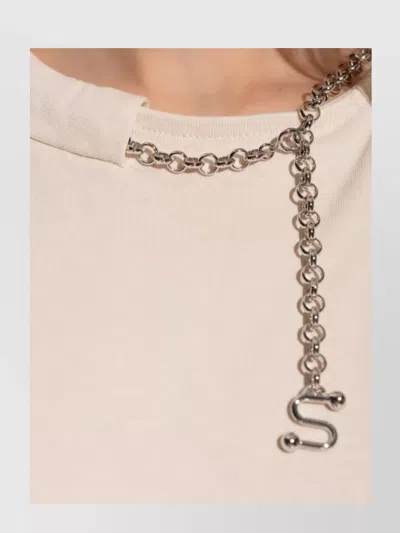 Sportmax Chain Detail Round Neck Short Sleeve Top In Metallic