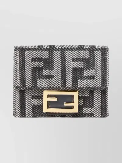 Fendi Micro Baguette Wallet In Jacquard Ff Denim Effect In Blue