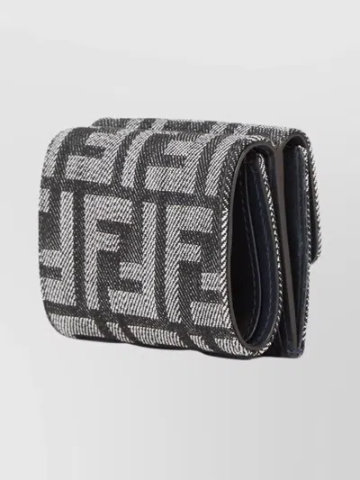 Fendi Micro Baguette Wallet In Jacquard Ff Denim Effect In Blue