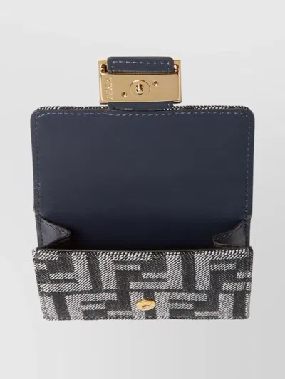 Fendi Micro Baguette Wallet In Jacquard Ff Denim Effect In Blue