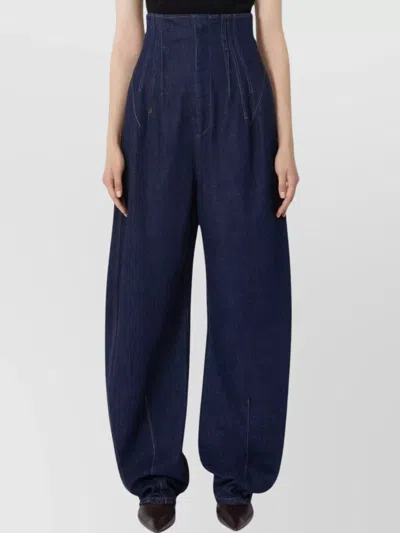 Sportmax High-waisted Wide-leg Trousers Featuring Pockets In Blue