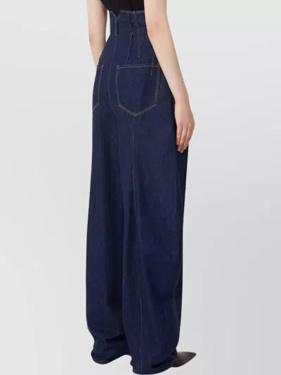 Sportmax High-waisted Wide-leg Trousers Featuring Pockets In Blue