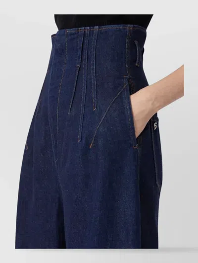 Sportmax High-waisted Wide-leg Trousers Featuring Pockets In Blue