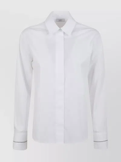 Peserico Long Sleeve Collared Blouse With Cuffed Sleeves In White