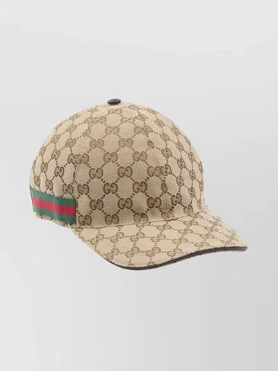 Gucci Men Beige Baseball Cap With Web Detail On The Side In Gg Canvas Man In Multi