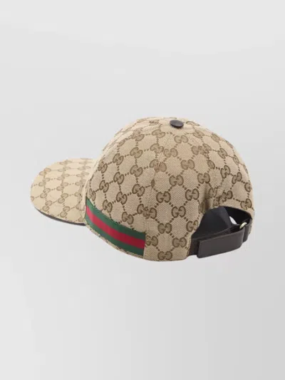Gucci Men Beige Baseball Cap With Web Detail On The Side In Gg Canvas Man In Multi