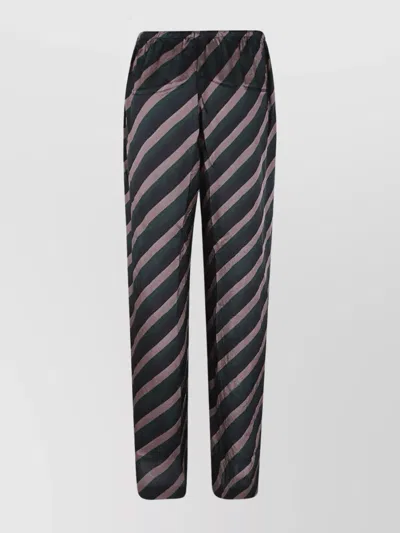 Dries Van Noten Striped Relaxed Fit Trousers With Elastic Waistband In Brown
