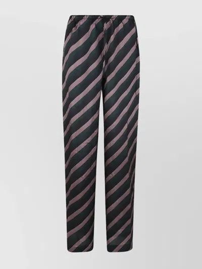 Dries Van Noten Striped Relaxed Fit Trousers With Elastic Waistband In Brown