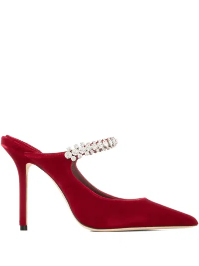 Jimmy Choo 100mm Bing Embellished Velvet Mule Pumps In Red
