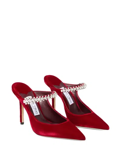 Jimmy Choo 100mm Bing Embellished Velvet Mule Pumps In Red