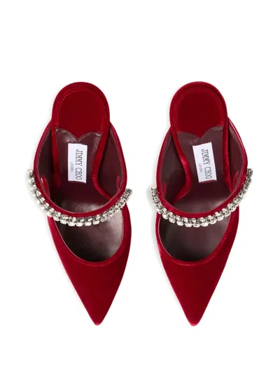 Jimmy Choo 100mm Bing Embellished Velvet Mule Pumps In Red