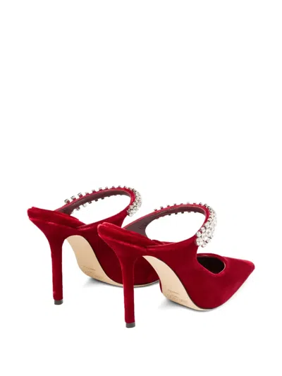 Jimmy Choo 100mm Bing Embellished Velvet Mule Pumps In Red