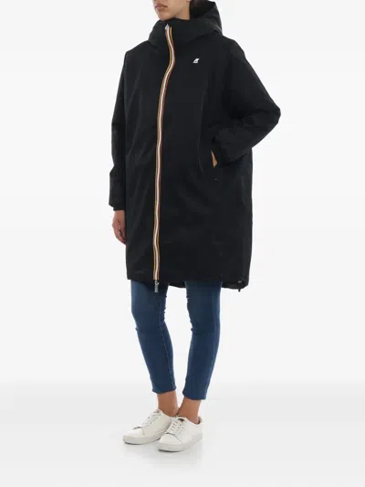 K-way Hooded Zipped Parka In Black