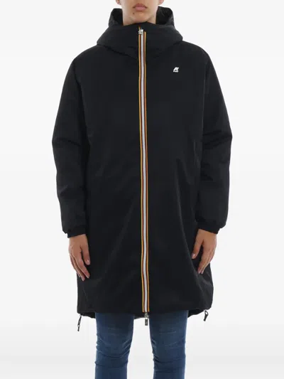 K-way Hooded Zipped Parka In Black