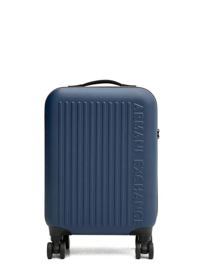 Armani Exchange Logo-embossed Ribbed Luggage In Blue