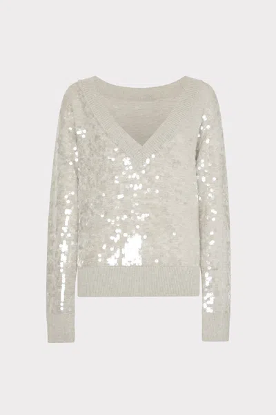 Milly Ilaria Sequin V-neck Long Sleeve Sweater In Metallic