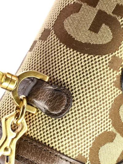Pre-owned Gucci Bamboo 1947 Top Handle Bag Jumbo Gg Canvas Small Satchel In Neutral
