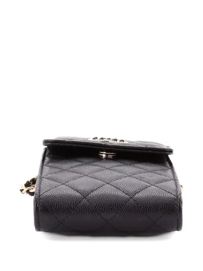 Pre-owned Chanel Embellished Cc Flap Phone Holder Quilted Caviar Quilted Caviar Crossbody Bag In Black