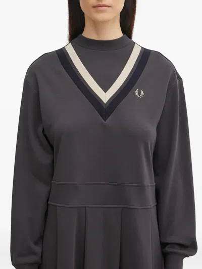 Fred Perry Logo-embroidered Mini Dress In Gray