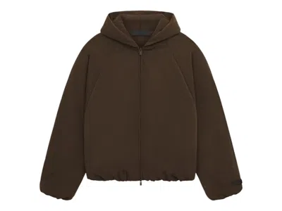 Pre-owned Fear Of God Men's  Essentials Military Nylon Hooded Bomber Jacket In Brown