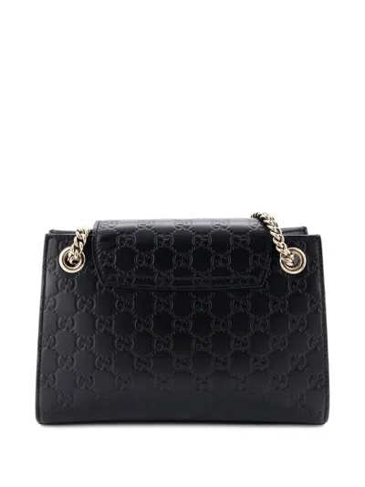 Pre-owned Gucci Emily Chain Flap Ssima Leather Small Shoulder Bag In Black