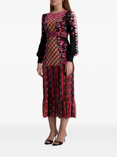 Saloni Floral Pleated Dress In Black
