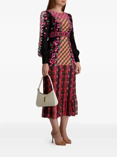 Saloni Floral Pleated Dress In Black