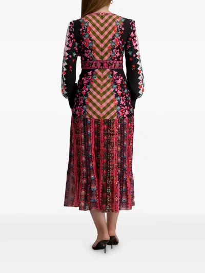 Saloni Floral Pleated Dress In Black