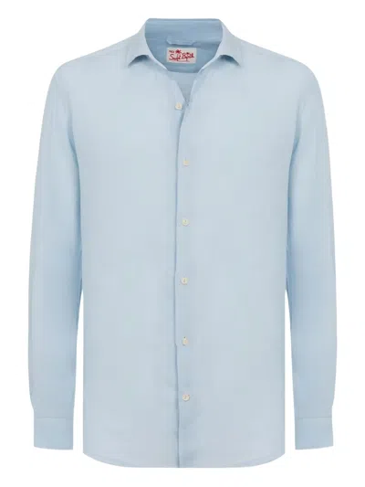 Mc2 Saint Barth Lightweight Long Sleeve Shirt Embroidered Detail In Blue