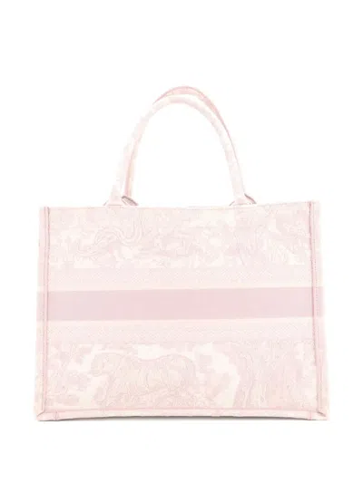 Pre-owned Dior Book Embroidered Canvas Medium Tote Bag In Pink