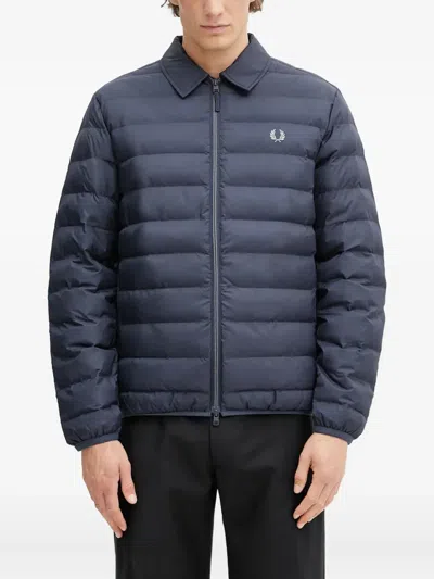Fred Perry Logo-embroidererd Padded Jacket In Blue
