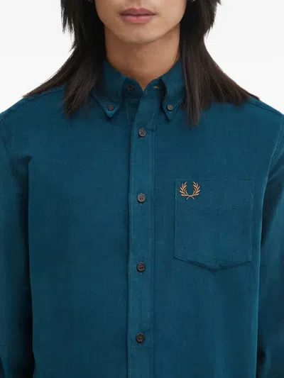 Fred Perry Logo-embroidered Corduroy Shirt In Blue