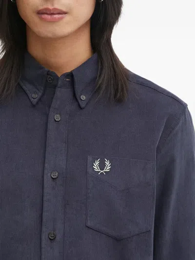 Fred Perry Logo-embroidered Corduroy Shirt In Blue
