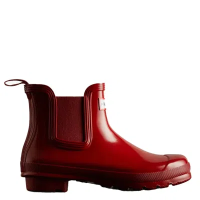 Hunter Original Gloss Waterproof Chelsea Boot In Military Red