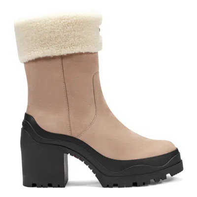 Hunter Marisol Waterproof Faux Shearling Cuff Bootie In Neutral