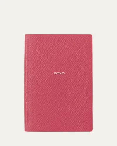 Smythson Xoxo Panama Leather Pocket Notebook, Raspberry In Pink