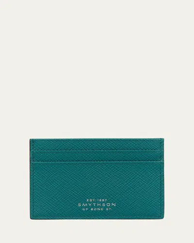 Smythson Panama Leather Flat Card Holder In Blue
