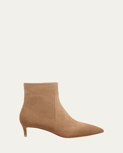 Santoni Suede Kitten Heel Ankle Booties In Brown