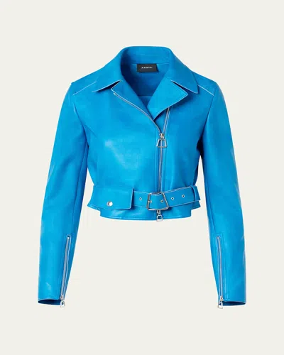 Akris Avril Lambskin Leather Biker Jacket In Blue