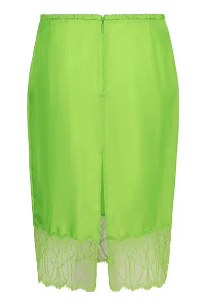 Gucci Satin Skirt With Back Slit And Lace Hem In Green