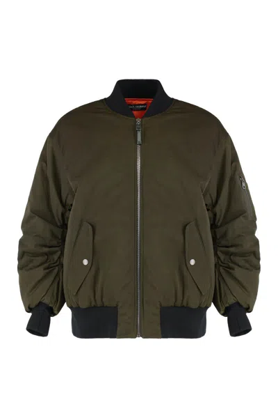 Dolce & Gabbana Down Jacket With Crewneck And Pockets In Green