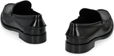 Prada Round Toe Leather Loafers With Shiny Finish In Black