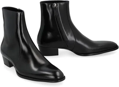 Saint Laurent Ankle Boots With Block Heel And Pointed Toe In Black