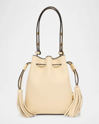 Valentino Leather Bucket Bag With Metal Vlogo Signature In Neutral