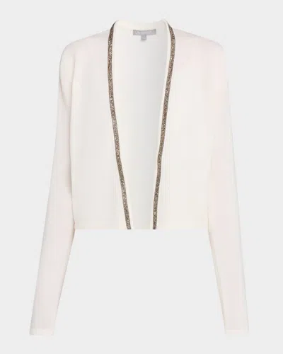 Neiman Marcus Cashmere Bead-trim Shrug In White